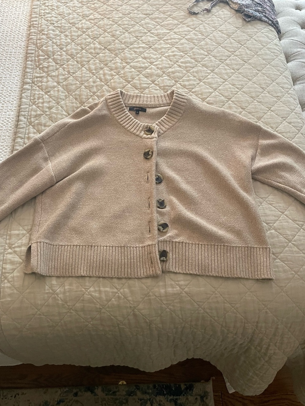 Quince Beige Cropped Button Cardigan